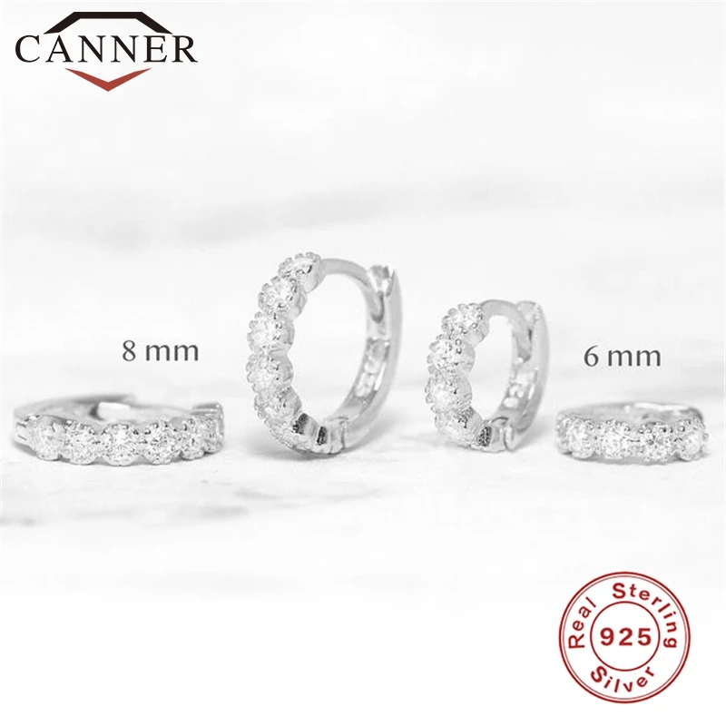 silver 6 мм/8 мм 925 пробы серебряные круглые циркониевые CZ серьги-кольца для женщин золото/розовое золото/серебро маленькие круглые серьги модное ювелирное изделие - Окраска металла: silver