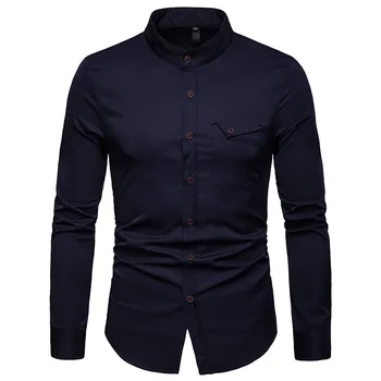 

Men's Shirt White Mandarin Collar Shirt Men 2019 Spring New Slim Long Sleeve Shirt Mens Business Casual Dress Shirts
