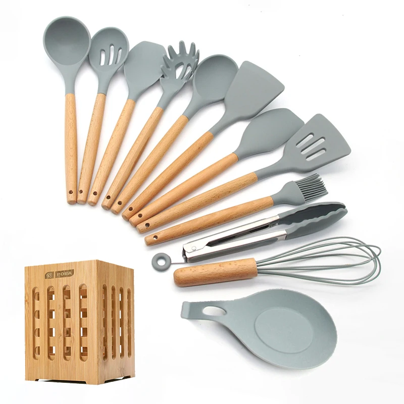 13-Pcs kitchen set 7 цветов, 12/13 предметов, кухонные наборы, силиконовая кухонная утварь, кухонная утварь, набор кухонных инструментов с лопаткой, металлическая коробка с антипригарным покрытием - Цвет: 13-Pcs kitchen set
