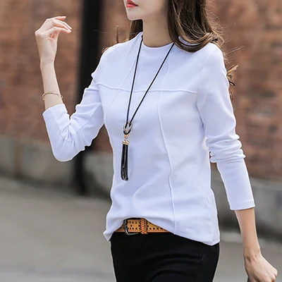 white t shirt Shintimes Осенняя футболка Женская Новое поступление зимняя Футболка женская футболка с длинными рукавами хлопковая Корейская одежда футболка Femme - Цвет: white t shirt