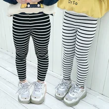 Леггинсы для девочек коллекция года, осенняя одежда стиль, корейский стиль, детская одежда для малышей, обтягивающие, ультраэластичные, в полоску, универсальные