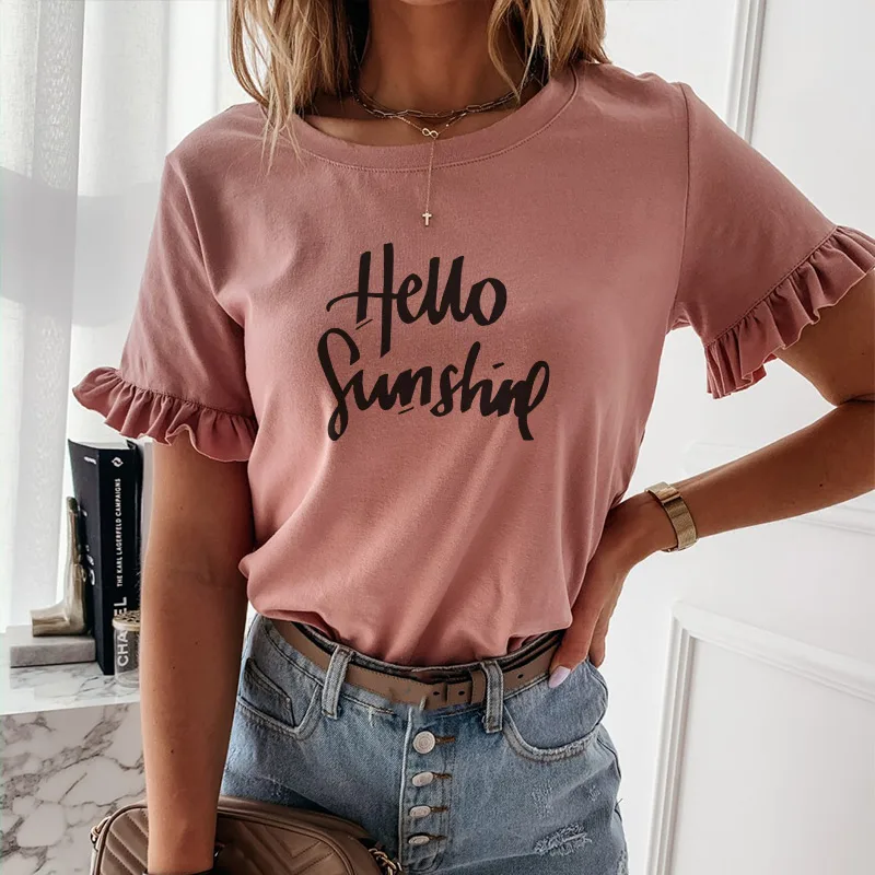 Женская футболка с круглым вырезом Hello Sunshine Повседневный пуловер розового цвета