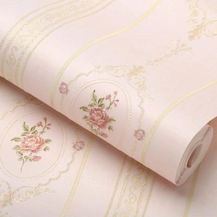 

Net Sales Thick Coining European Style Stripes Big Flower Non-woven Wallpaper Bedroom Marriage House Warm Home Improvement Wallp