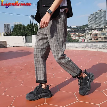 

Plaid Pants Men Joggers 2019 Mens Cotton Streetwear Sweatpants Male Korean Retro Joggers Casual Pants Men Plus Size 5XL