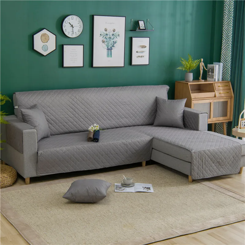 L Shape Sofa Cover for Living Room Corner Couch Covers Non Slip Quilted One-Piece Slipcover Furniture Protector Grey Black