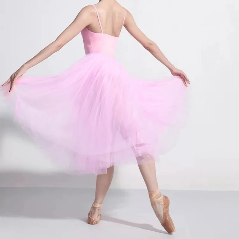 Professional Adults Ballerina Ballet Dance White Black Pink Red Mesh Lace Long Tutu Elastic Waist Tulle Skirts Women Ball Skirt
