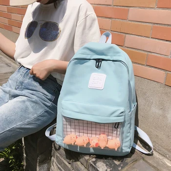 

Cute Casual Clear Waterproof Womens Backpack Harajuku Nylon Travel Little yellow duck Student Schoolbags Teen Girls Bookbags