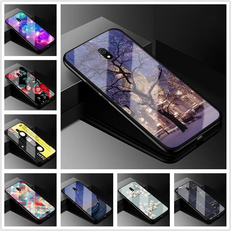 Чехол для Xiaomi Redmi 8A твердая задняя крышка с рисунком из закаленного стекла чехлы