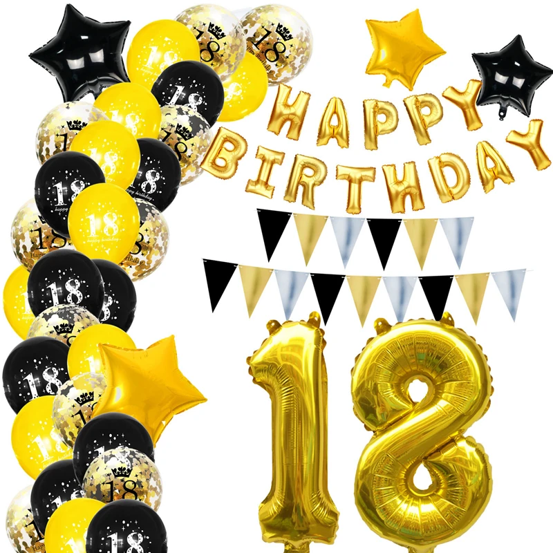 

Foil Number Balloon Black Gold Confetti Balloons Happy Birthday Party Supplies 18th 40th 30th Birthday Balloons Baloon Ballon