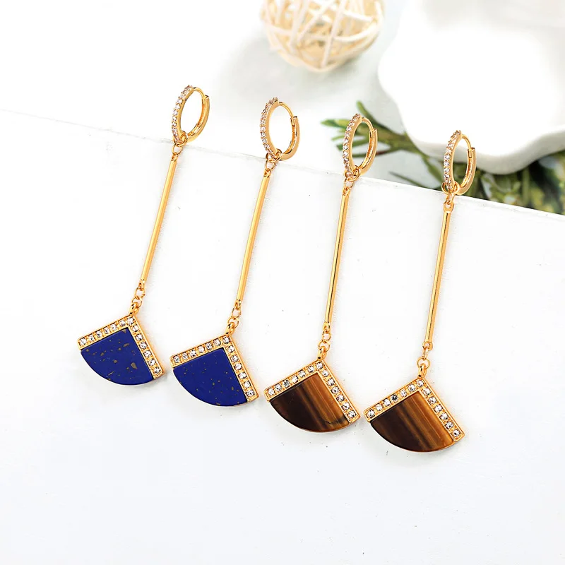 

Coldness Style Design Shell Shape Earrings Fan-shape Alloy Natural Stone Pave Crystal Rhinestone Drop Earrings for Woman Jewelry