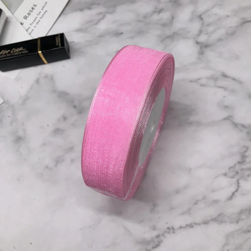 pink Лента из органзы HINDJEF 6/"(25 мм) 50 ярдов/рулон для декоративной упаковки подарков свадебные ремесла Рождественская подарочная упаковка ручной работы DIY - Цвет: pink