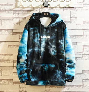 

Hoody Drawstring Pullover Men's Casual Tie dyeing Hoodie Long Sleeves Plus Velvet Sweatershirt Fashion Tops Maglione da uomo