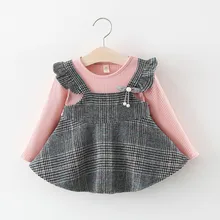 Модное платье для маленьких девочек; Хлопковое платье в клетку с рюшами и круглым вырезом для маленьких девочек; повседневная одежда; H4