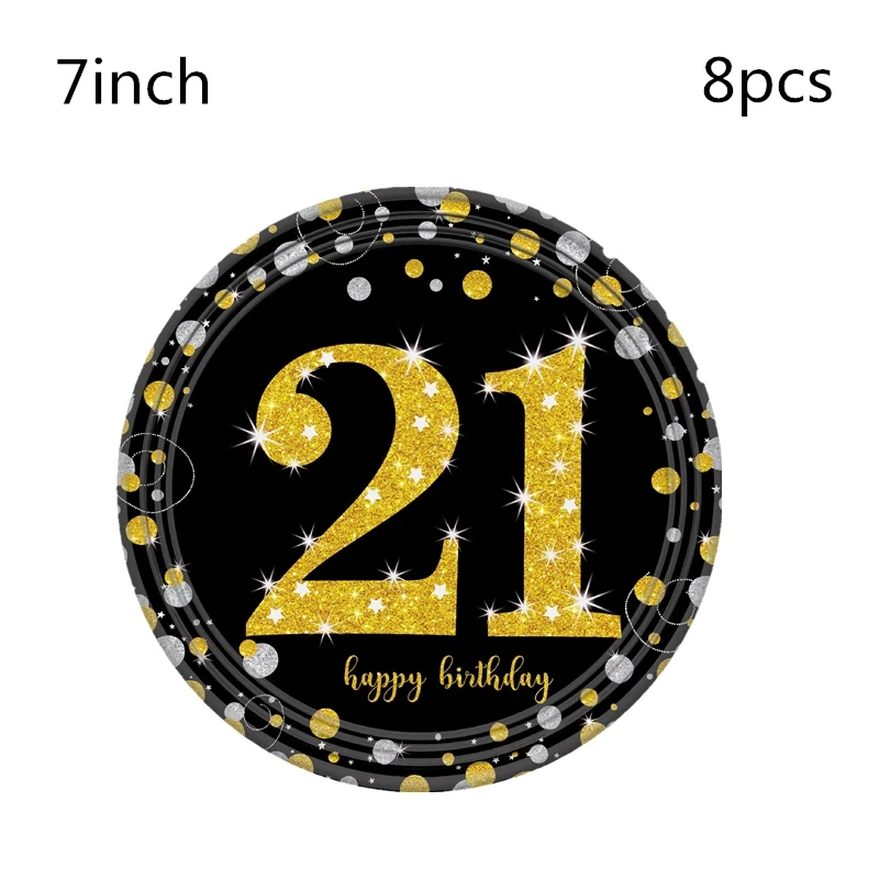 21/30/40/50/60th Happy Birhtday столовая посуда наборы латексный воздушный шар "Конфетти" тарелки чашки Салфетка скатерть поставки декор - Цвет: 8pcs 7inch plate