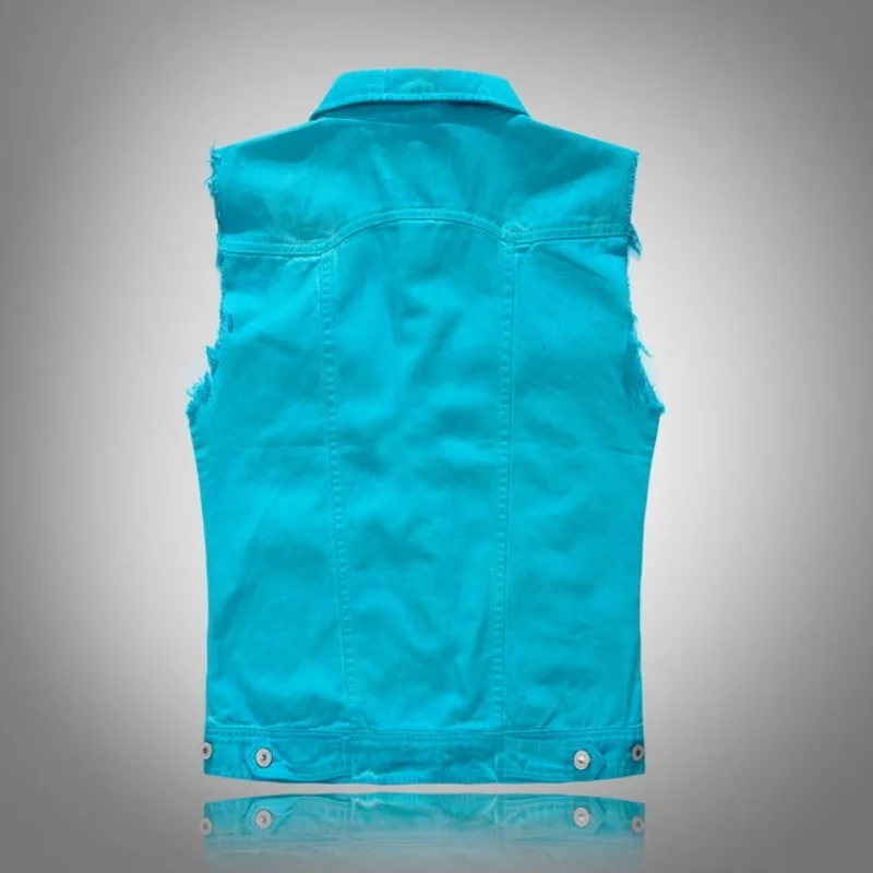 

Облегающий модный мужской джинсовый жилет, персонализированная потертая куртка без рукавов с бахромой, однобортный Повседневный ковбойский Байкерский жилет 2XL