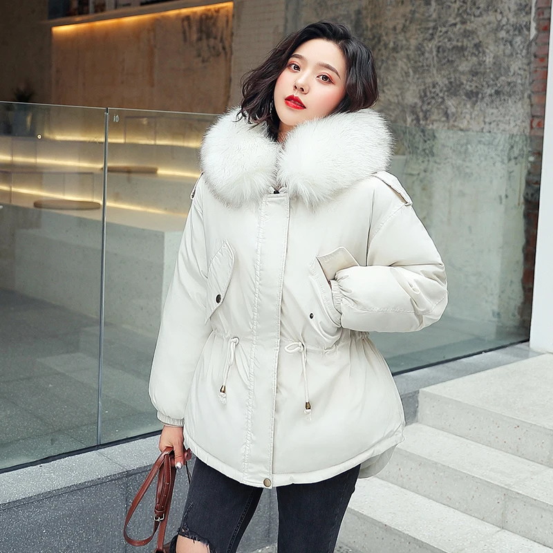 

2019 New jacket winter with big fur collar winter coat women parkas Loose Clothes with Hats and Large Size