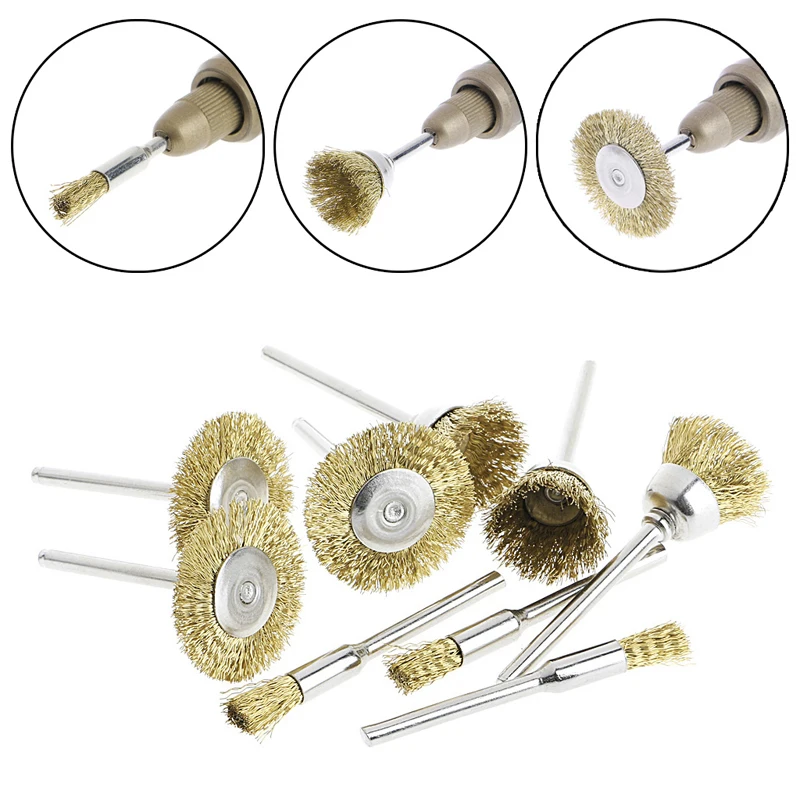 9PCS Brass clenaing Brush Wire Wheel Brushes Die Grinder Rotary Electric Engraving polishing tool set