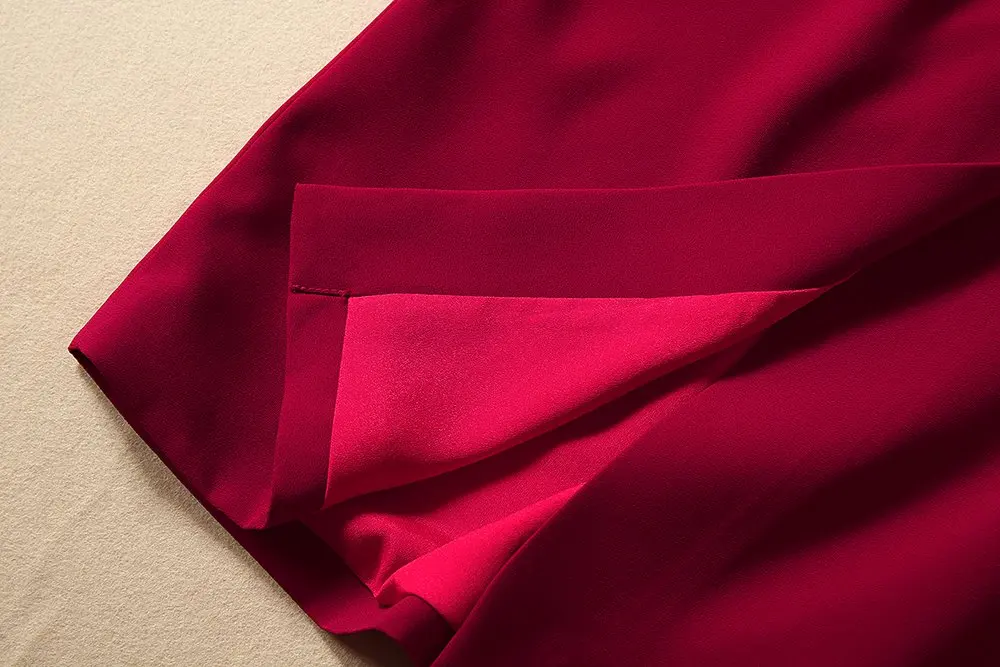 Truevoker Summer Runway Designer Dresses Women's European Short Sleeves Pure Red Mid Calf Length Pencil Vestidos
