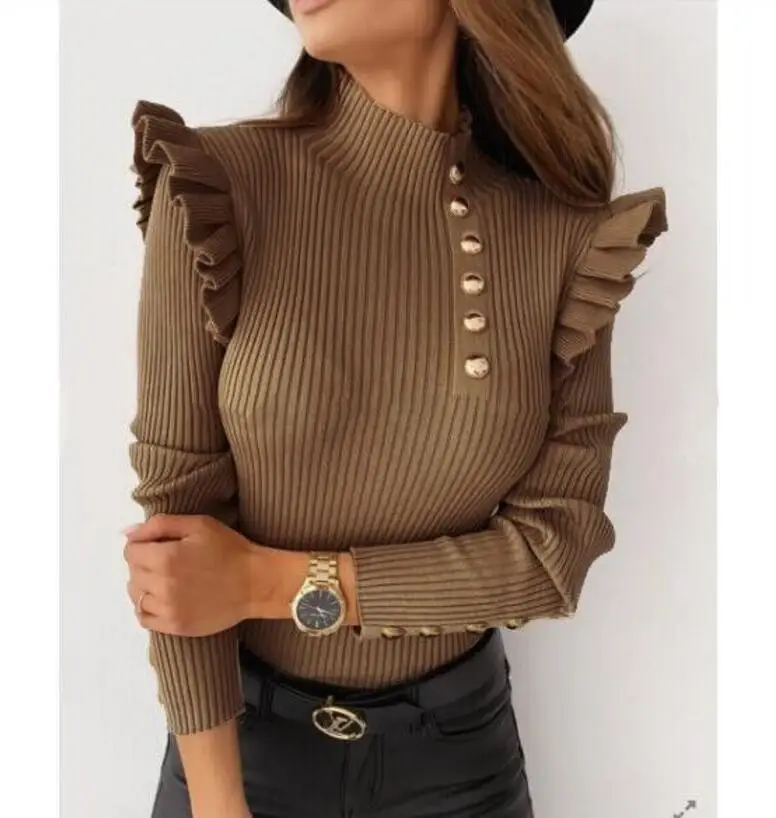 Осень-зима 2020 плиссированная блузка с длинными рукавами и пуговицами