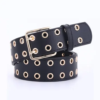 

Unisex Belt Double Star Eyelet Wide Belts For Women Waist PU Leather Double Pin Buckle Cinturon Mujer Jeans Punk Riem