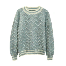 Wave Sweater Female, Turtleneck Loose Round Neck Knitted Shirt, Leisure Commuter Jacket  Sweater Women  Casual  O-Neck Pullovers
