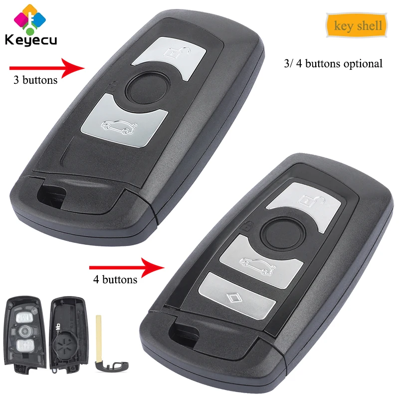 

KEYECU Replacement CAS4 Smart Remote Control Car Key Shell Case With 3/ 4 Buttons & Emergency Blade - FOB for BMW New 5 7 Series