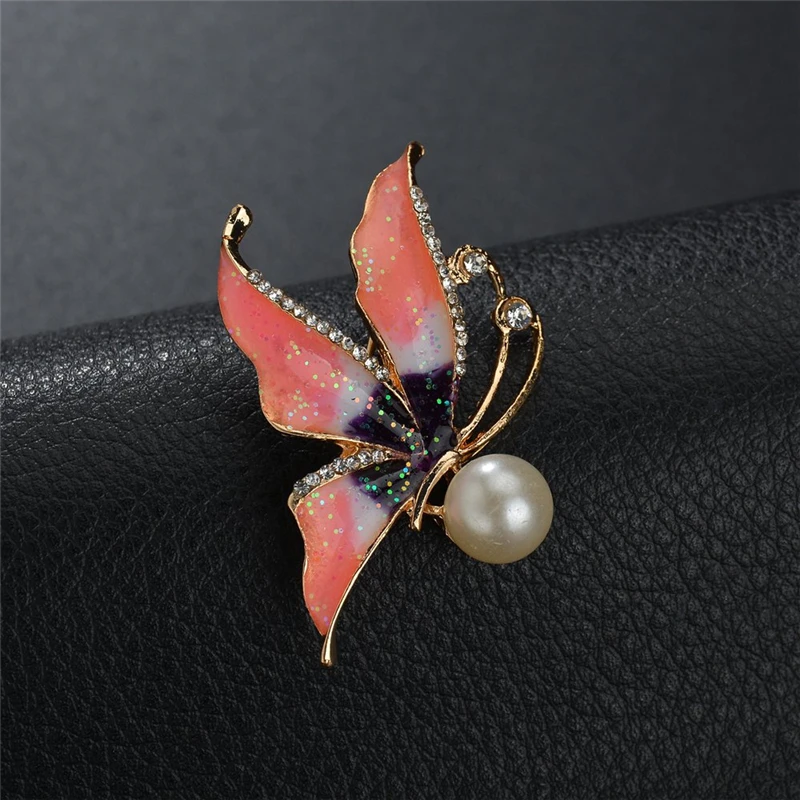 Terreau Kathy модные брошки-бабочки со стразами для женщин винтажные эмалированные броши на булавке с кристаллами с жемчугом Ювелирные изделия подарок - Окраска металла: b546