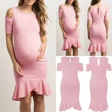 Модные женские летние вечерние платья с короткими рукавами и рюшами для беременных S-2XL