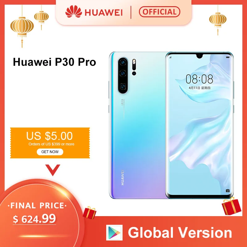  Global Version Huawei P30 Pro Smartphone 50x digital Zoom 8GB 256GB Quad Camera 6.47'' Full Screen 