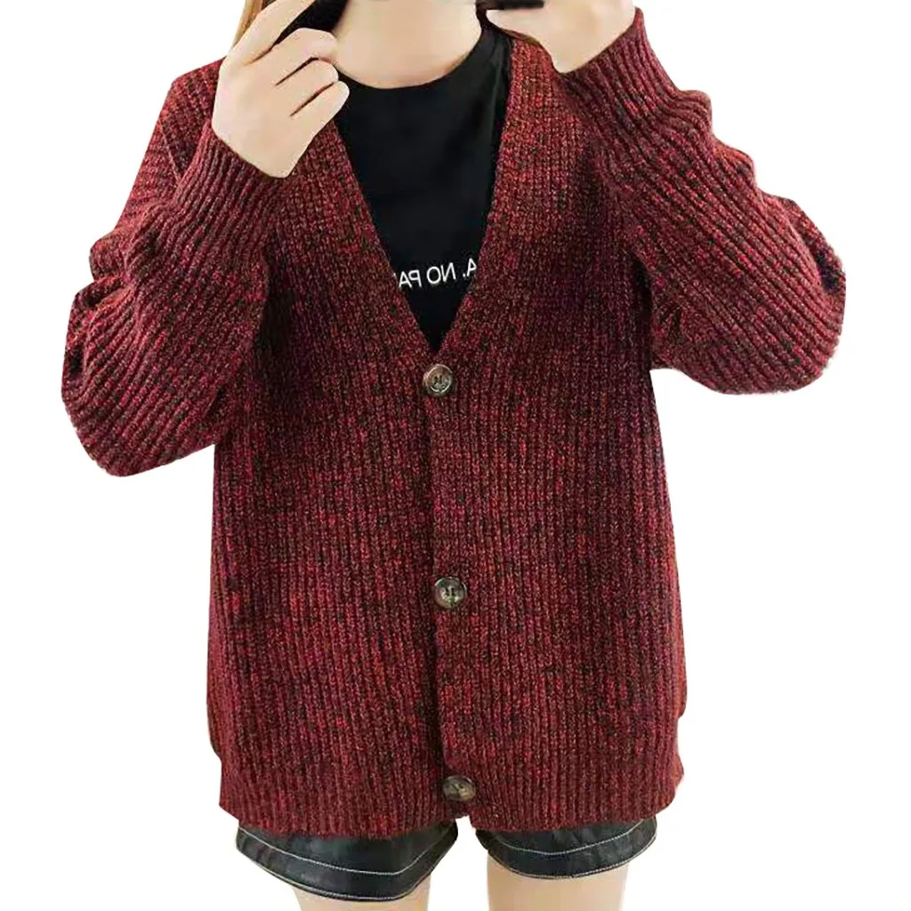 KANCOOLD Winter Women Knitted Cardigan Swearter V Neck Lantern Long Sleeve Solid Loose Thick Knitting Cardigan Female 5 Colors