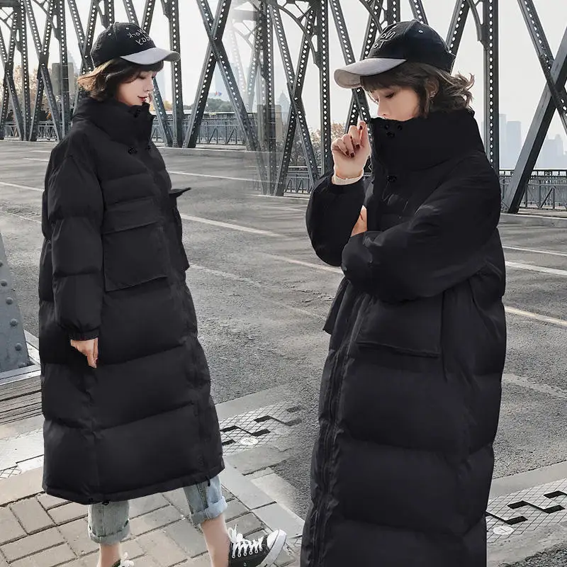 Зимняя куртка женская парка утолщенные куртки Feminina длинная куртка пальто негабаритная Верхняя одежда длинный рукав пуховик хлопок женское теплое пальто - Цвет: Black