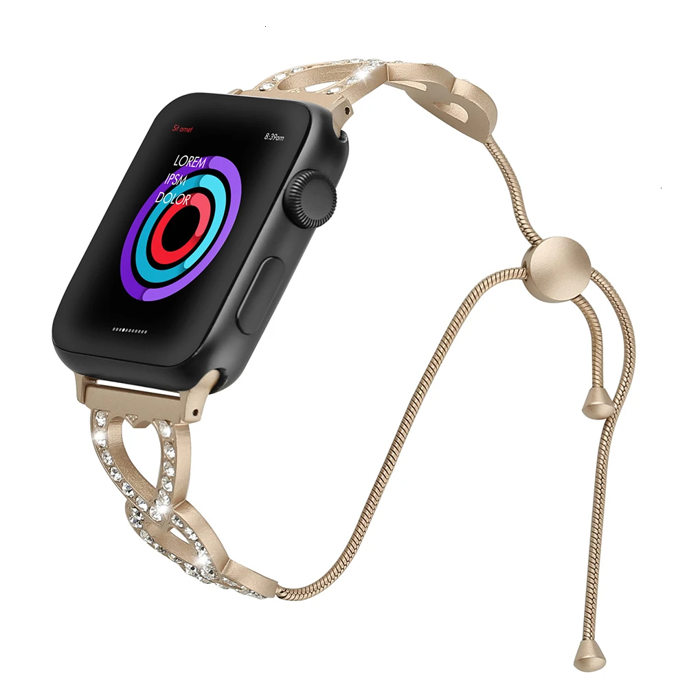 Бриллиантовый браслет из нержавеющей стали для apple watch, ремешок 44 мм, 40 мм, iwatch series 5, 4, 3, 2, сменный Браслет, ремень 38 мм, 42 мм, ремешок - Цвет ремешка: Vintage gold