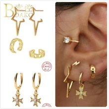 925 пробы, серебряные серьги для женщин, серьги в стиле барокко с крестом, готический подарок для девушек, серьги со звездами, женские пирсинг в стиле панк, aretes K5