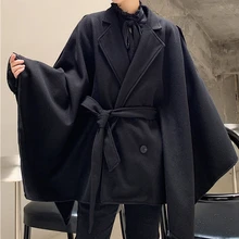 Зимняя свободная повседневная шерстяная куртка-плащ больших размеров, Мужская Уличная винтажная верхняя одежда в стиле хип-хоп, готический стиль, пальто, сценическая одежда для мужчин