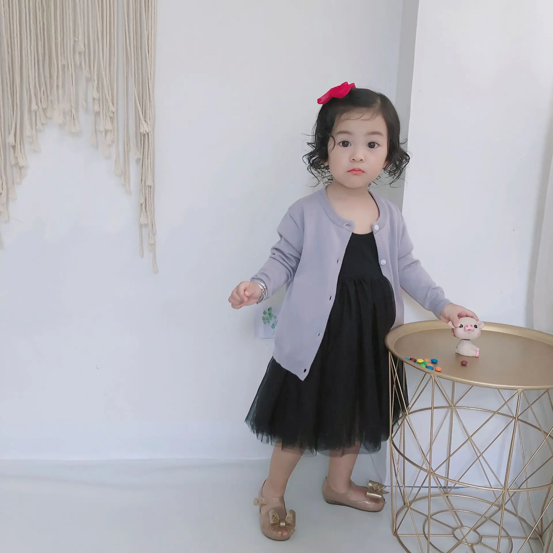 INS/Детский свитер коллекция года, весенний стильный детский однотонный Мягкий трикотажный кардиган с длинными рукавами в Корейском стиле