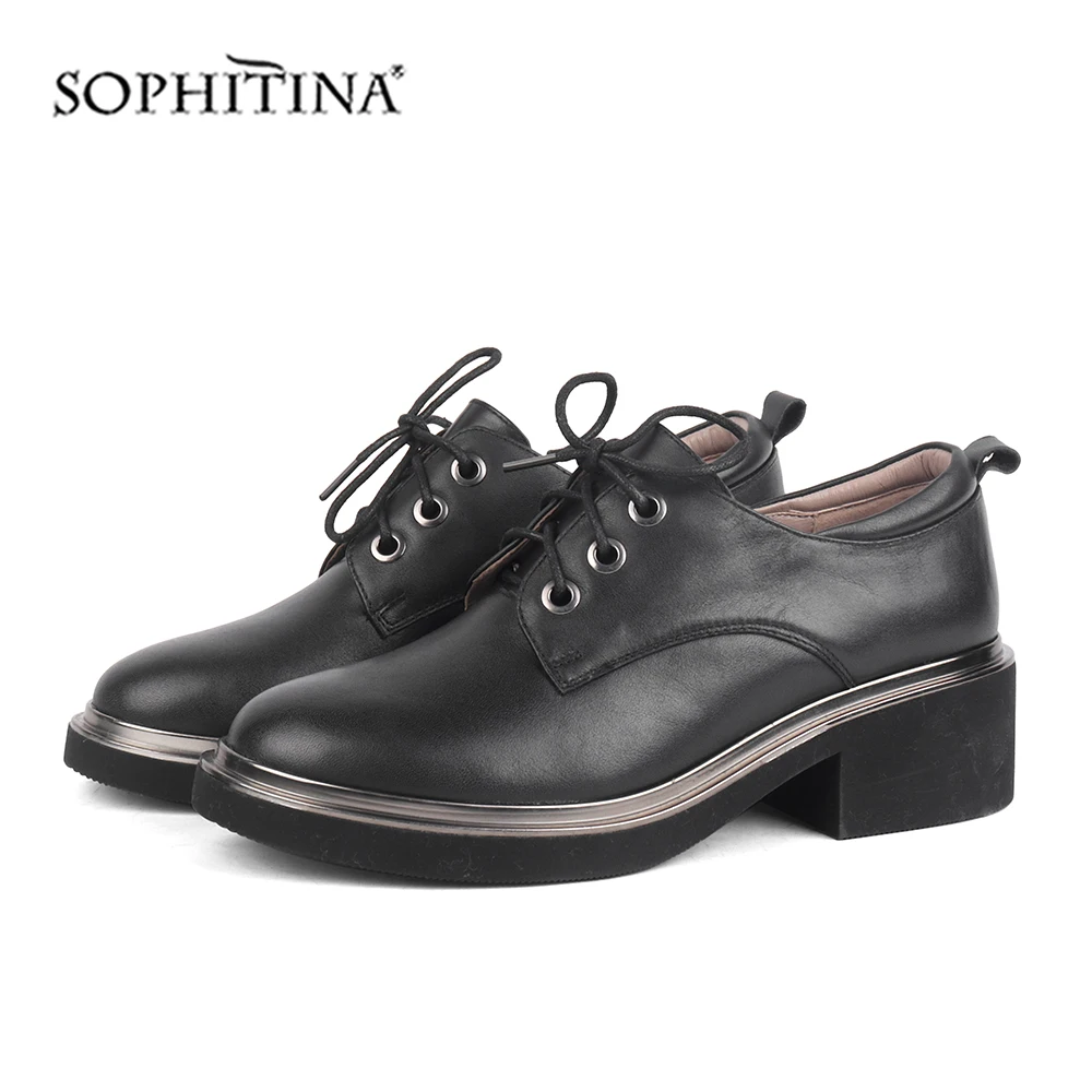 SOPHITINA/модные однотонные туфли-лодочки; удобные нейтральные туфли из высококачественной натуральной кожи на шнуровке и квадратном каблуке; новые женские туфли-лодочки; SC566