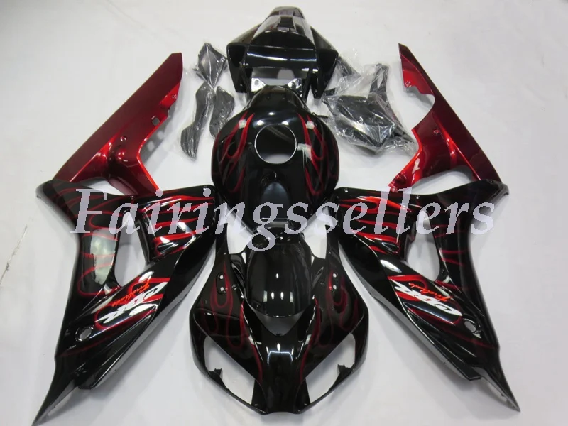 Литьевая Форма ABS Полный комплект обтекателя Подходит для Honda CBR1000RR 06 07 2006 2007 1000RR Обтекатели Красный Черный OEM Стиль - Цвет: Red Flames