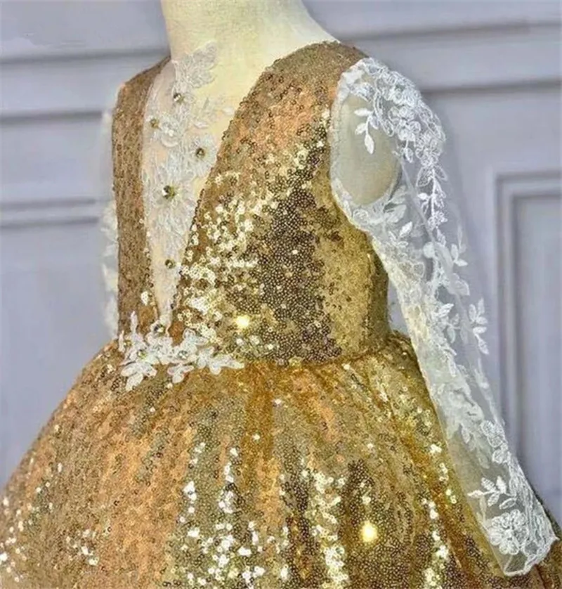 191gold sequins white lace baby girl 1st birthday party dresses ball gown kids girl dress toddler pageant gown any size