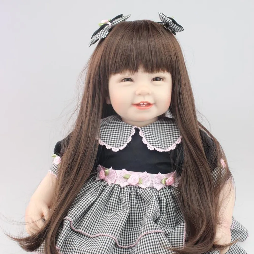 

Cute four teeth smiley baby simulation play house toy girl gift dress up dressing long hair doll