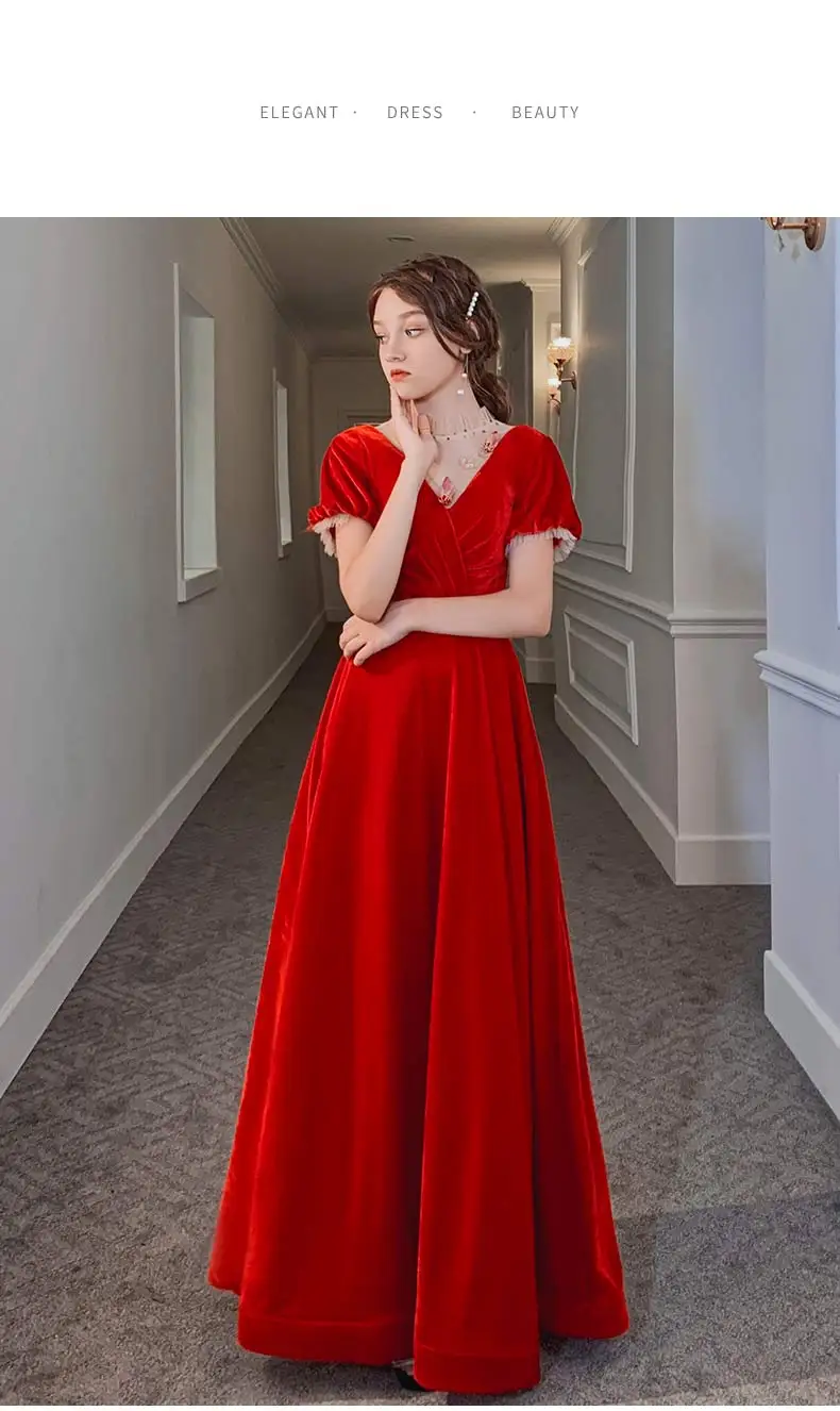 SSYFashion Новое красное вечернее платье русалки, зимнее винтажное велюровое тонкое платье с коротким шлейфом, Длинные вечерние платья для выпускного вечера, Vestidos De Noche