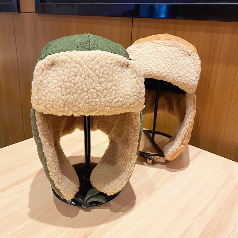 Retro Fleece Lamb Wool Velvet Warm Hat Men Women Winter Casual Ear Protection Thickened Cold Vintage Solid Cycling Ski Cap |