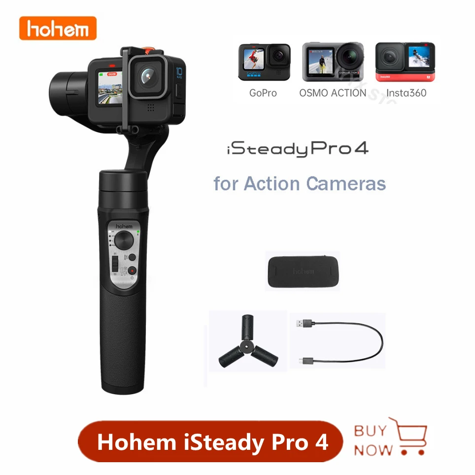 Hohem iSteady Pro 4 Caméra d'action Gimbal 3-Axe Stabilisateur anti-éclaboussures pour GoPro Hero 10/9/8/7/6/5/4/3,DJI OSMO Action,Insta360 ONE R,Sony RX0,Montage rapide,14 heures d'autonomie