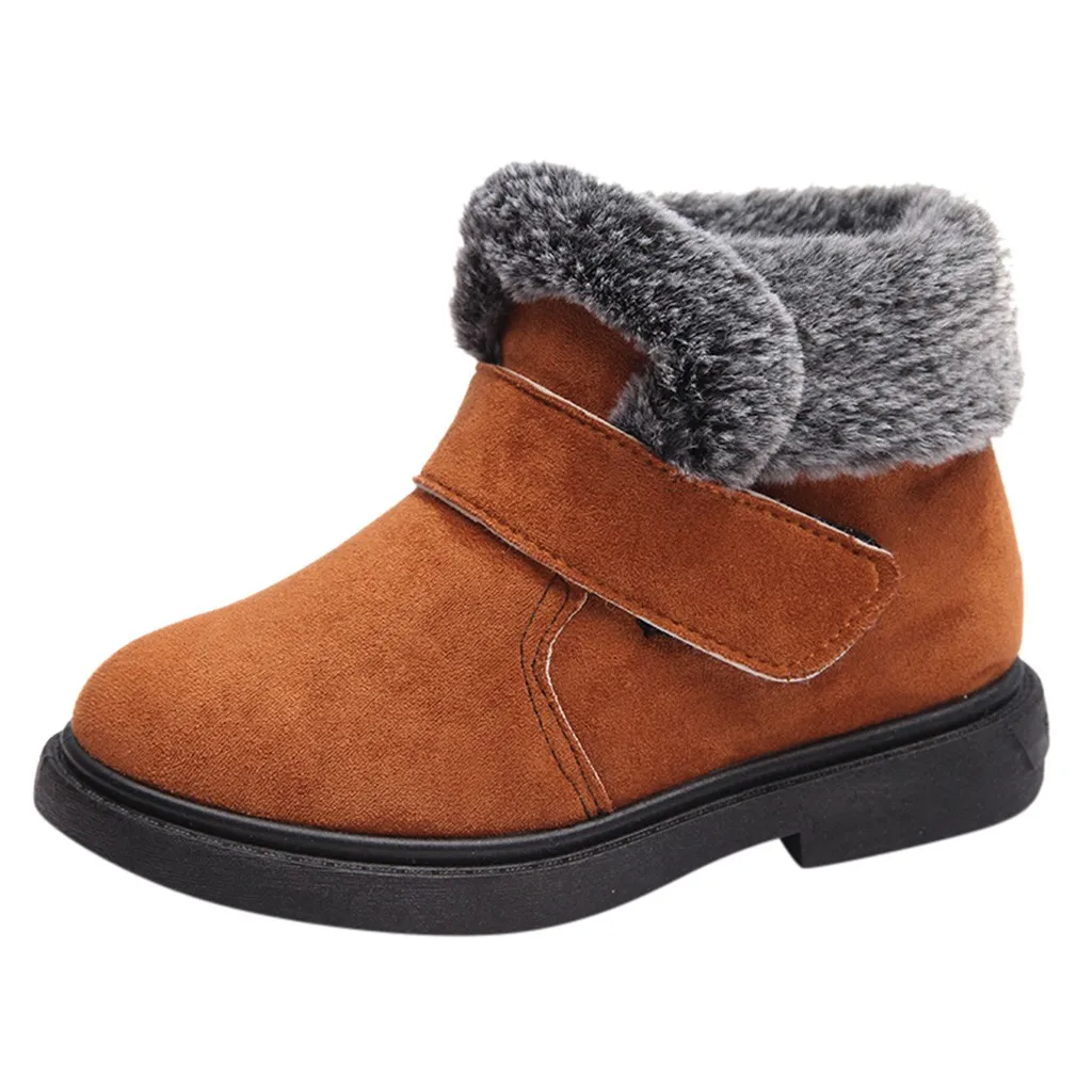 Осенне-зимние детские короткие ботинки детская обувь однотонные теплые ботинки из флока для девочек и мальчиков повседневная обувь Arriba# Y1