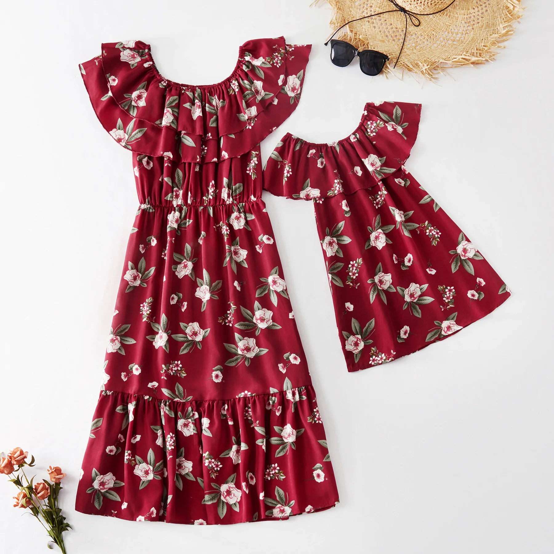 

PatPat 2020 Summer Floral Print Off-shlouder Matching Dresses Matching Outfits Mommy and Me In Stock