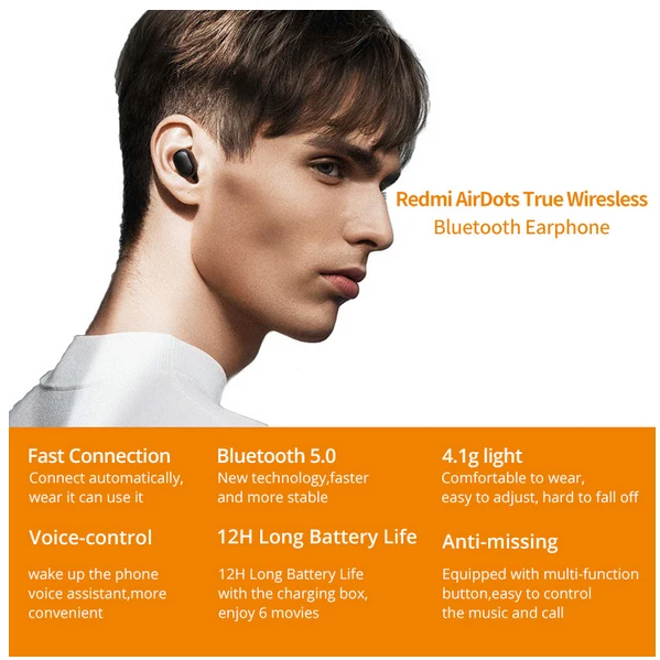 Оригинальные Xiaomi Redmi Airdots беспроводные Bluetooth наушники-капельки со стерео басом Bluetooth 5,0 TWS с микрофоном Handsfree AI control
