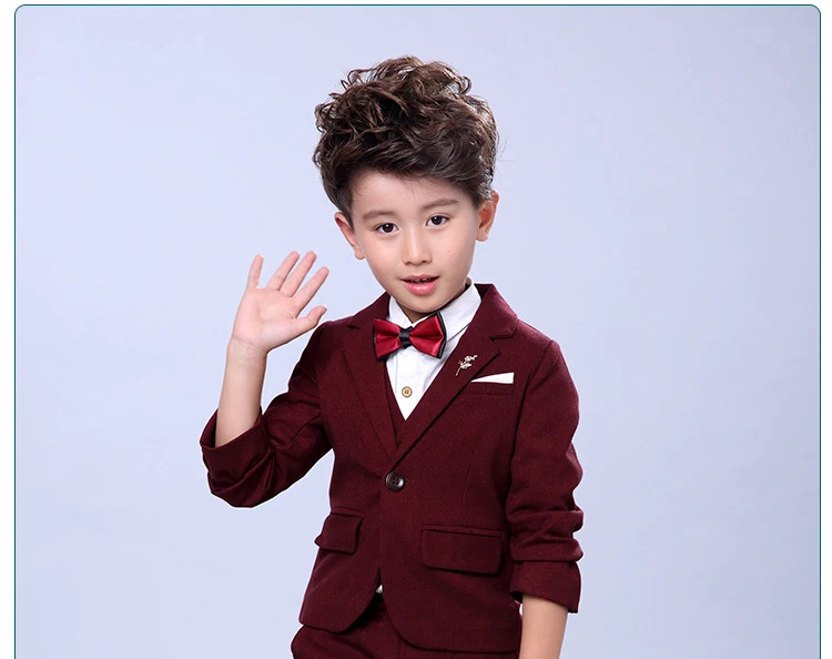 Children Autumn Pure Color Formal Suit Set Flower Boy Wedding Party Performance Costume Costume Kid Blazer Vest Pants Outfits