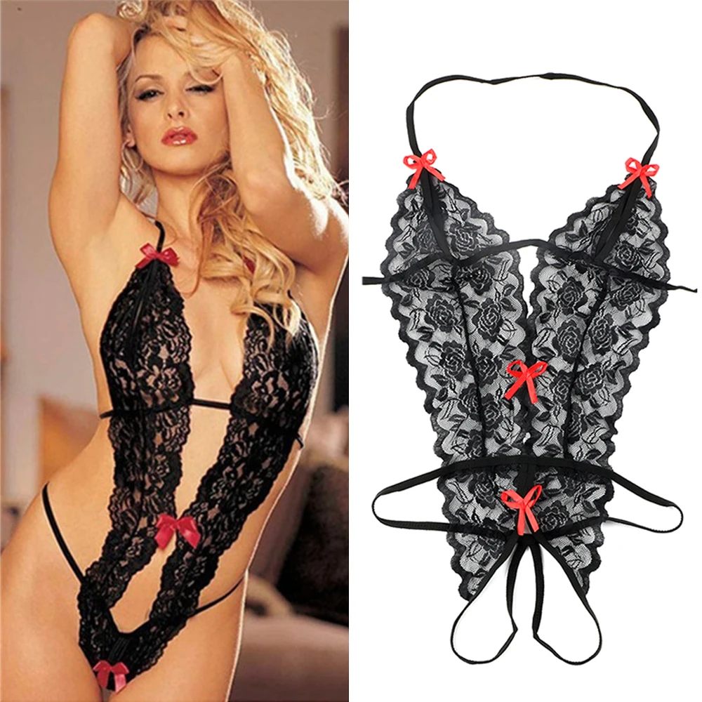 Hot Women Sexy Lace Lingerie Siamese Perspective Three-Point Underwear G-string Babydoll Sleepwear Erotic Lingerie Transparent