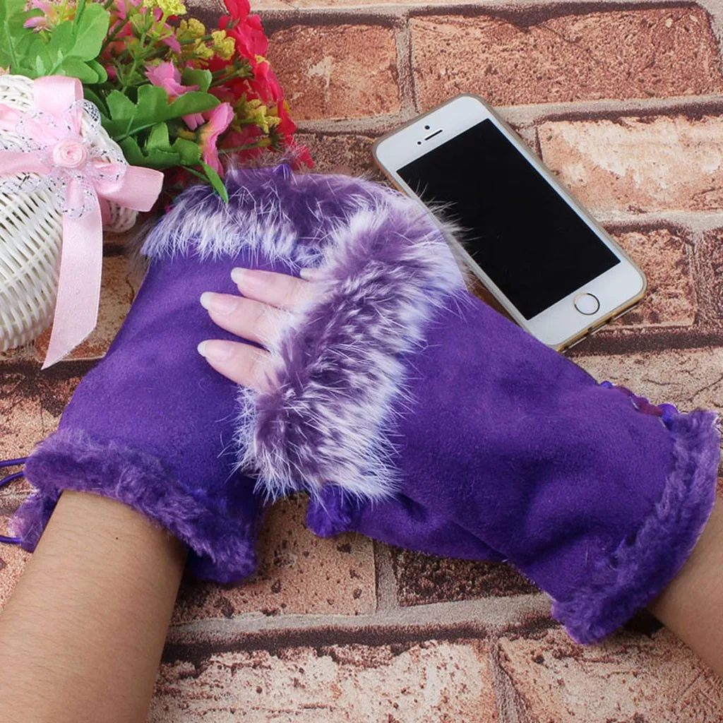 Vingerloze Handschoenen Hoge Handschoenen женские зимние перчатки с искусственным кроличьим мехом без пальцев W1209
