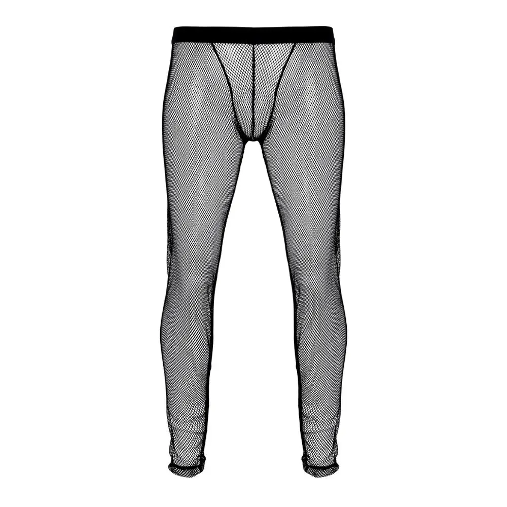 Фетиш Мужская прозрачная в крупную сетку длинные брюки экзотические эластичное