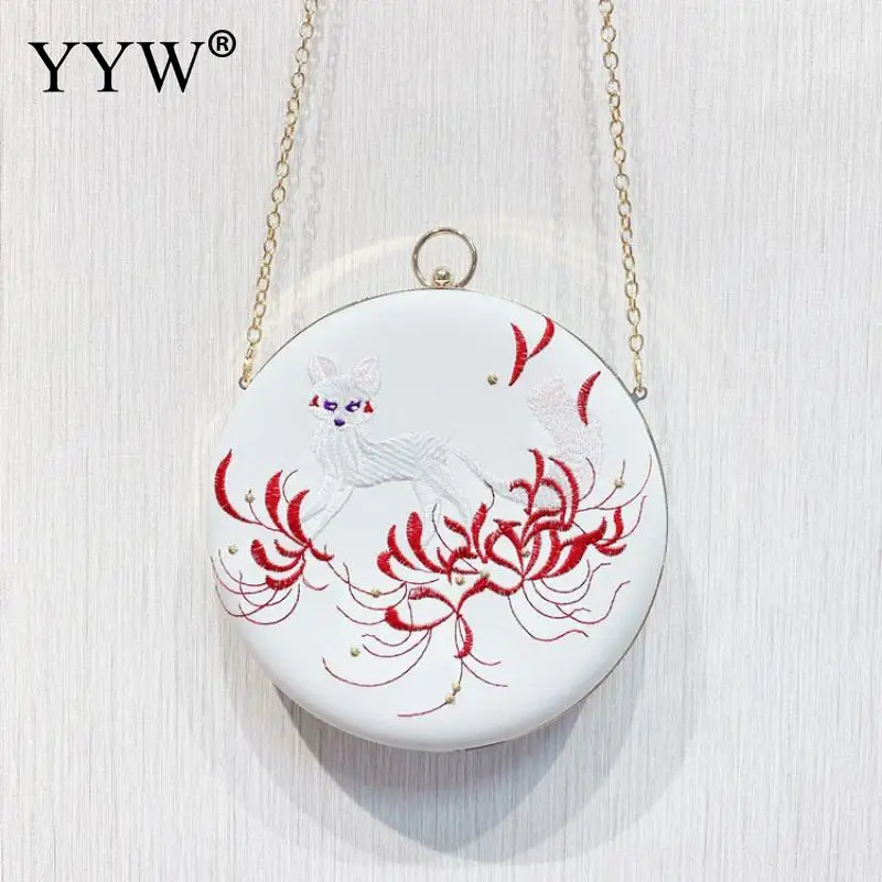 white 2 Китайский этнический вышитый клатч кошельки для женщин круглый белый клатч бумажник сумка и кошелек вечерняя сумочка Клатчи на цепочке - Цвет: white 2